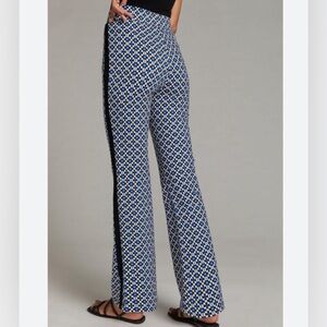 Maeve Blue and White Patterned Flare Pants